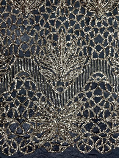 Artemis GOLD Sequins on BLACK Mesh Lace Fabric by the Yard