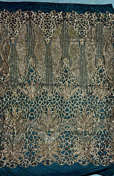 Artemis GOLD Sequins on BLACK Mesh Lace Fabric by the Yard