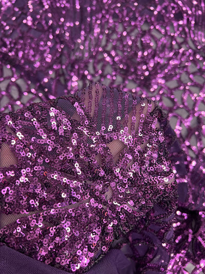 Artemis PLUM Sequins on Mesh Lace Fabric by the Yard