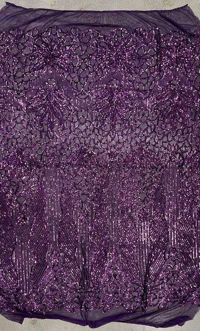 Artemis PLUM Sequins on Mesh Lace Fabric by the Yard