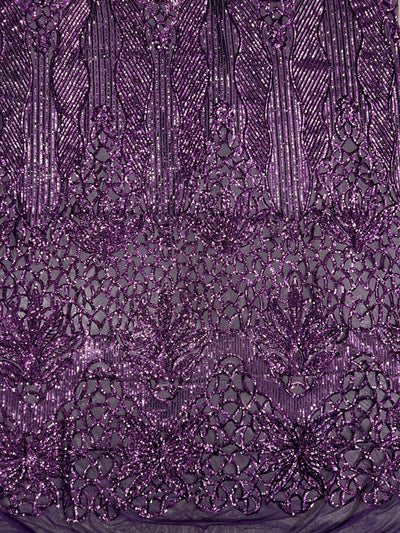 Artemis PLUM Sequins on Mesh Lace Fabric by the Yard