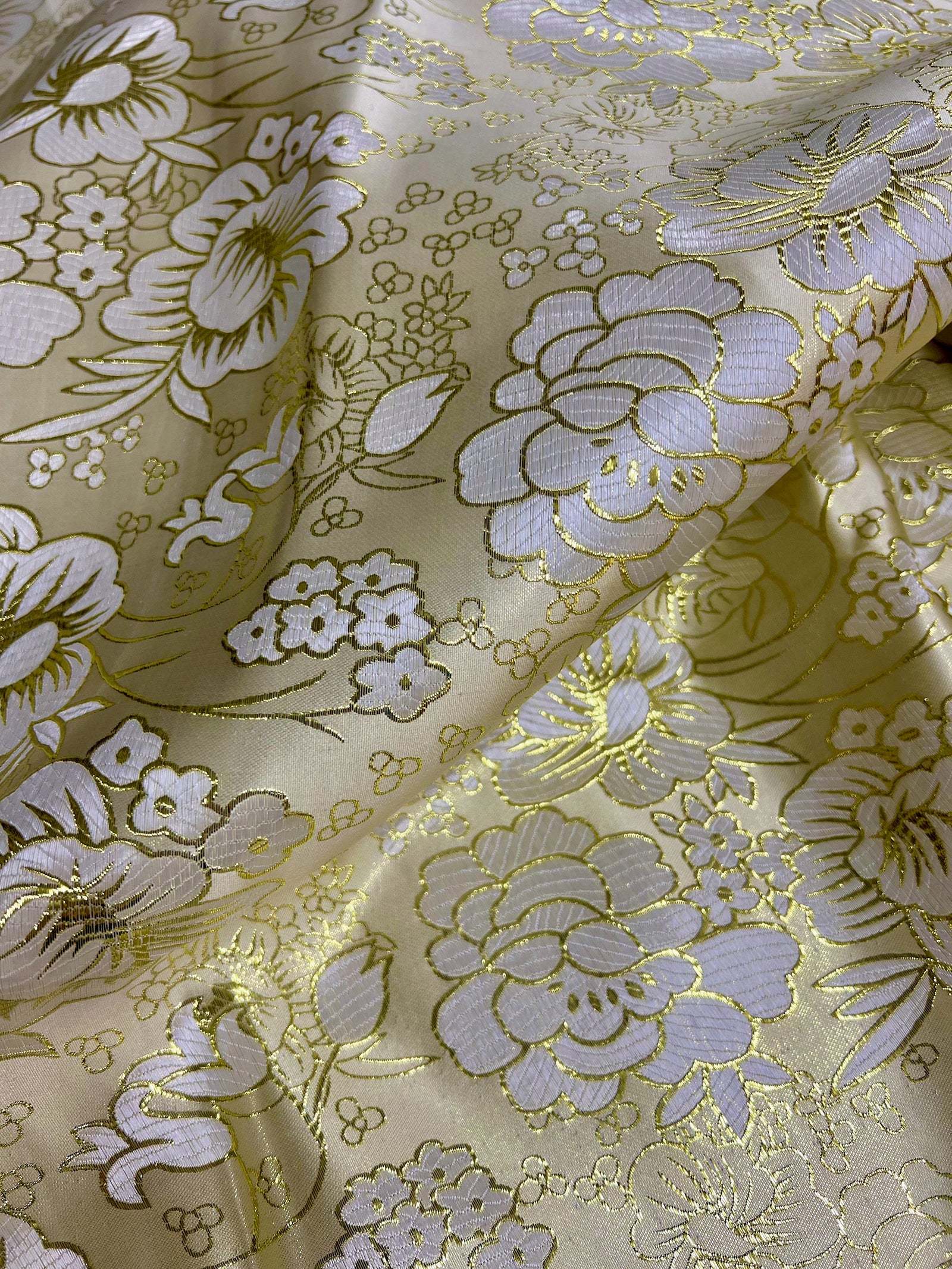 Juliet LIGHT GOLD Floral Brocade Chinese Satin Fabric by the Yard - 10053