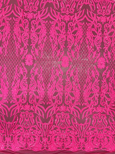 Phoebe HOT PINK Sequins on Hot Pink Mesh Lace Fabric by the Yard - 10062