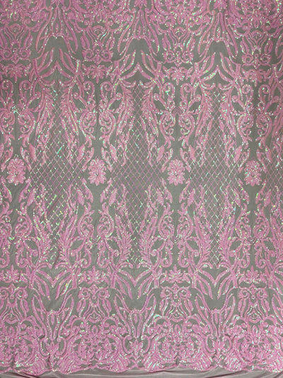 Phoebe IRIDESCENT PINK Sequins on Mesh Lace Fabric by the Yard - 10062
