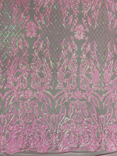 Phoebe IRIDESCENT PINK Sequins on Mesh Lace Fabric by the Yard - 10062