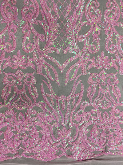 Phoebe IRIDESCENT PINK Sequins on Mesh Lace Fabric by the Yard - 10062