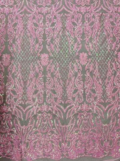 Phoebe IRIDESCENT PINK Sequins on Mesh Lace Fabric by the Yard - 10062