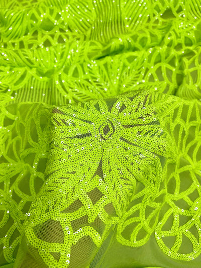 Artemis LIME Sequins on Mesh Lace Fabric by the Yard