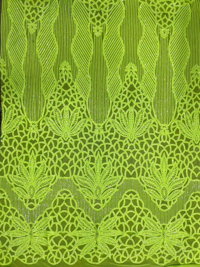 Artemis LIME Sequins on Mesh Lace Fabric by the Yard