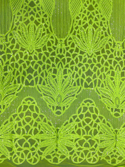 Artemis LIME Sequins on Mesh Lace Fabric by the Yard