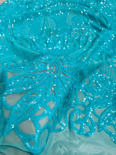 Artemis AQUA Sequins on Mesh Lace Fabric by the Yard