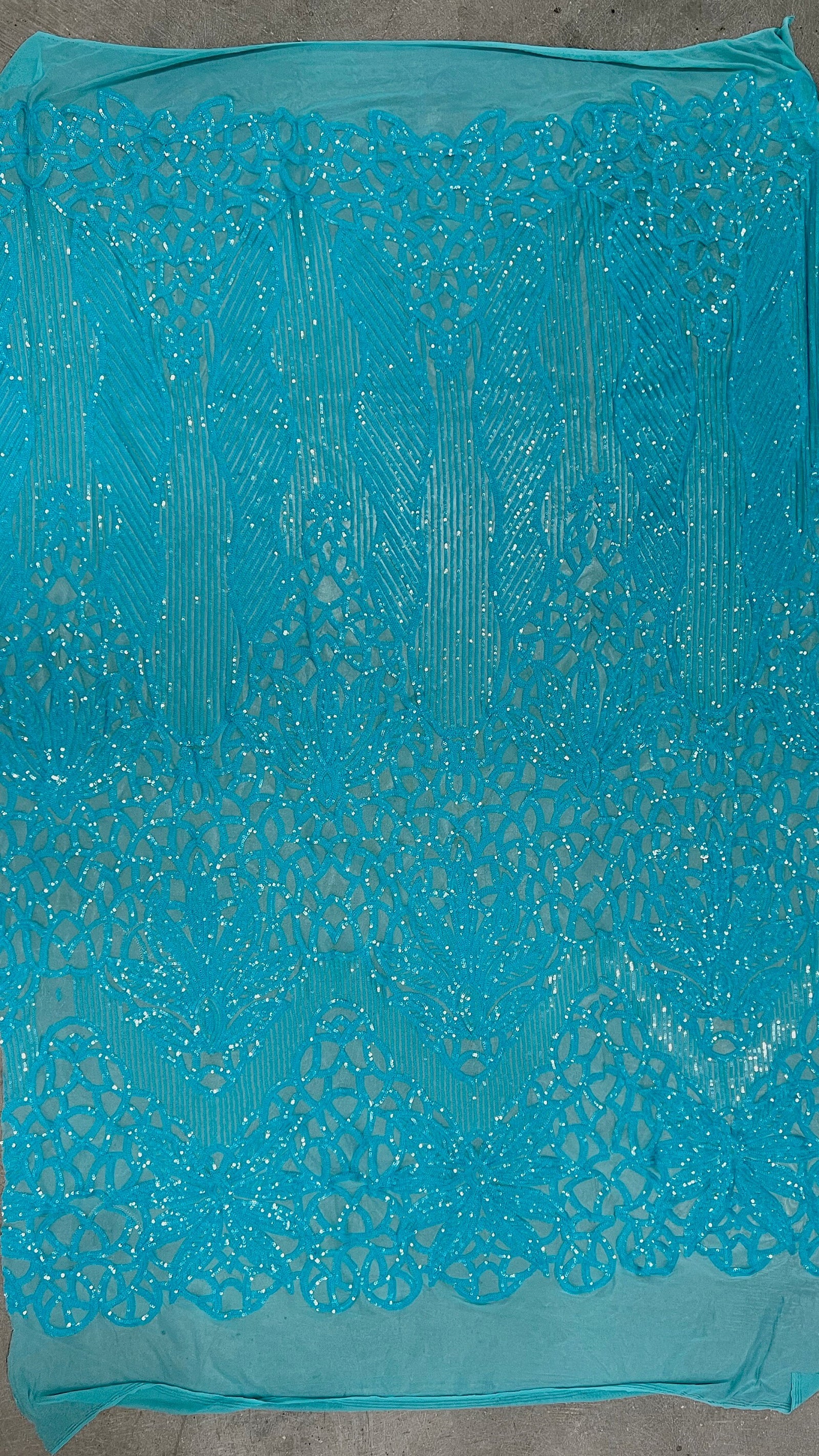 Artemis AQUA Sequins on Mesh Lace Fabric by the Yard