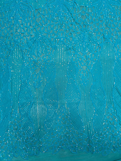 Artemis AQUA Sequins on Mesh Lace Fabric by the Yard