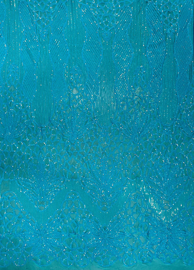 Artemis AQUA Sequins on Mesh Lace Fabric by the Yard