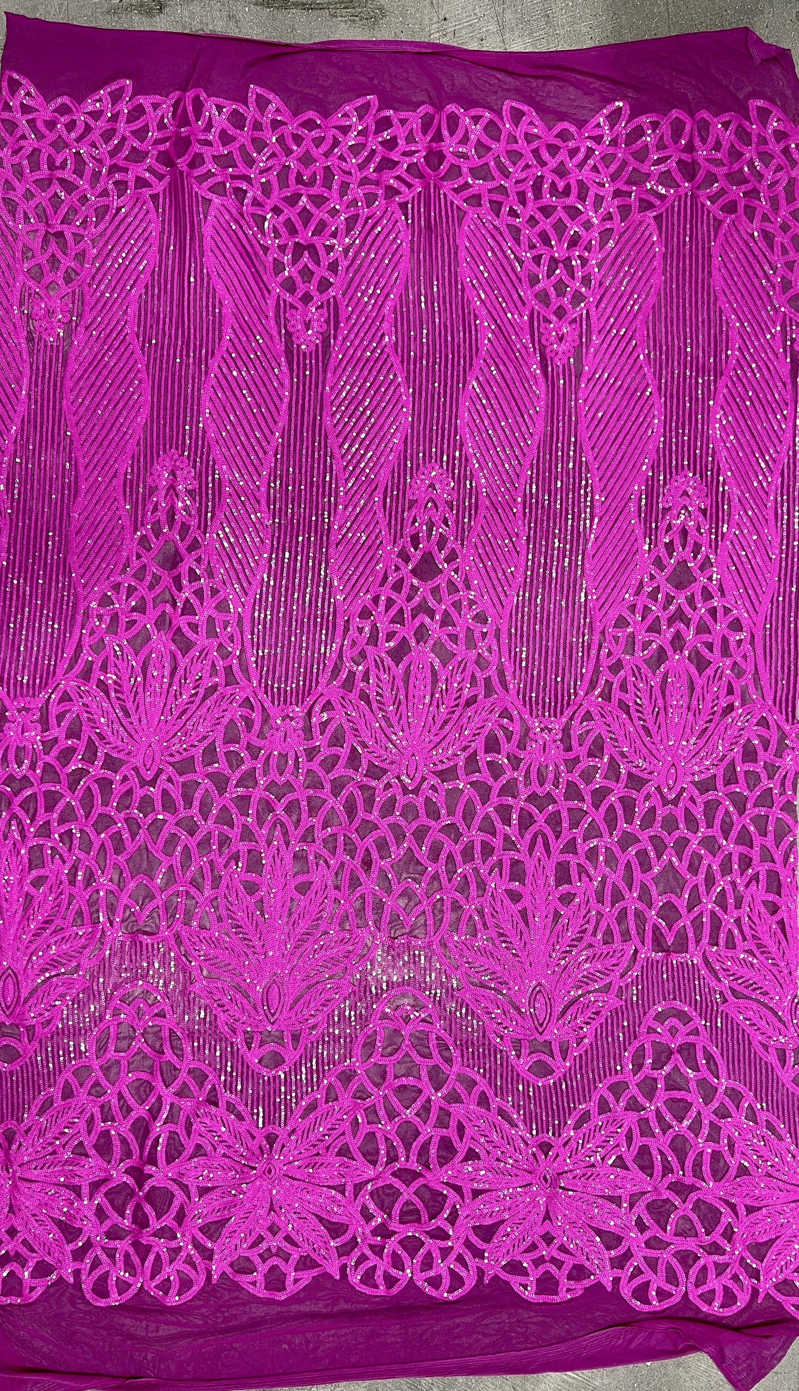 Artemis FUCHSIA Sequins on Mesh Lace Fabric by the Yard