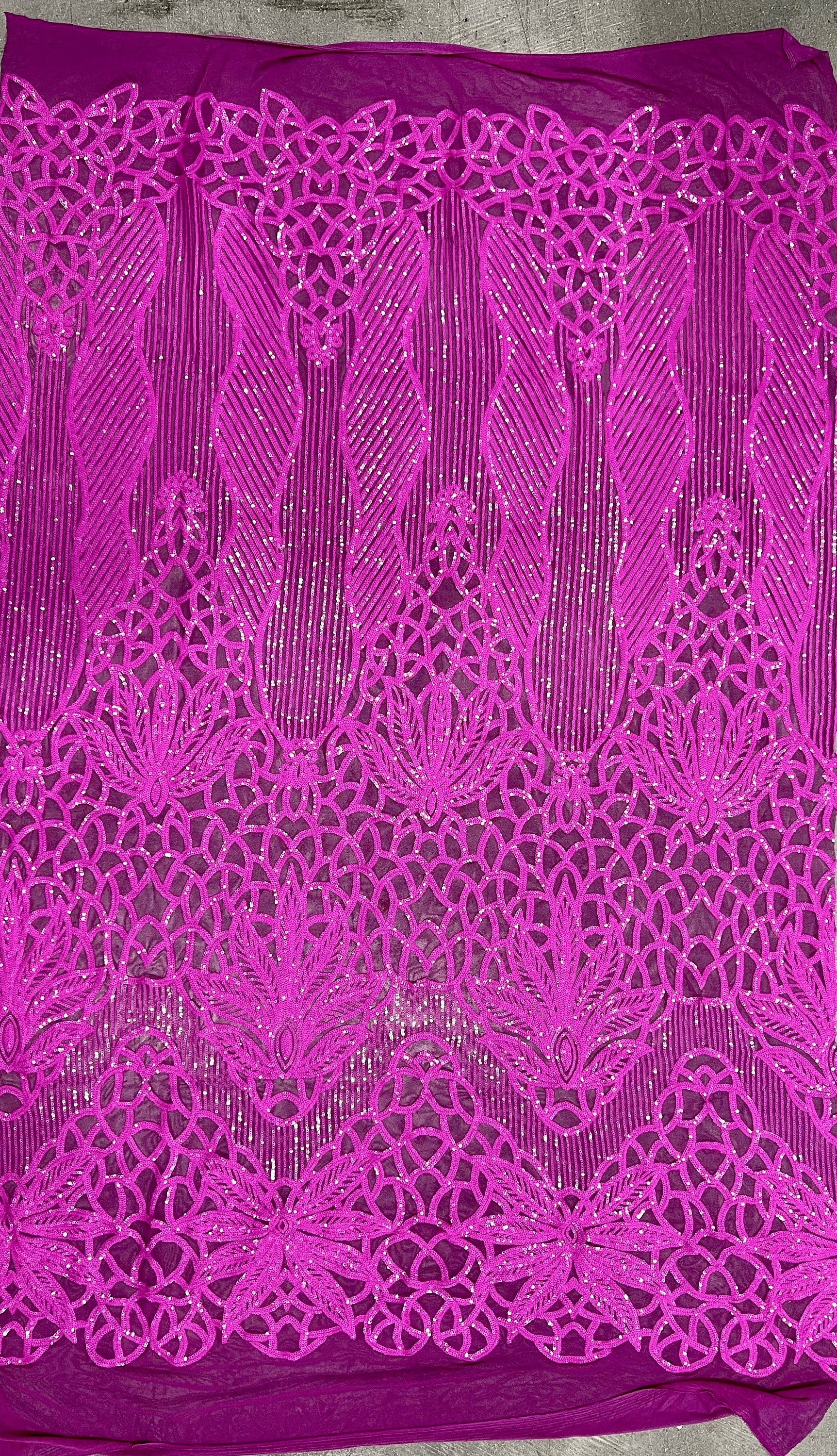 Artemis FUCHSIA Sequins on Mesh Lace Fabric by the Yard