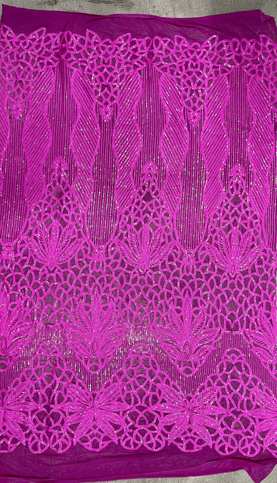 Artemis FUCHSIA Sequins on Mesh Lace Fabric by the Yard