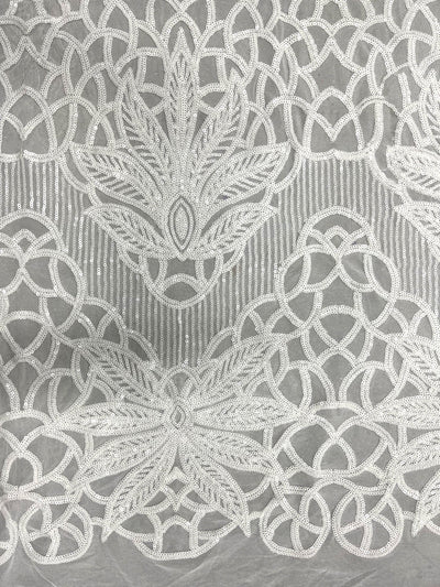 Artemis WHITE Sequins on Mesh Lace Fabric by the Yard