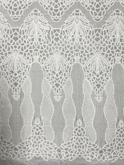 Artemis WHITE Sequins on Mesh Lace Fabric by the Yard
