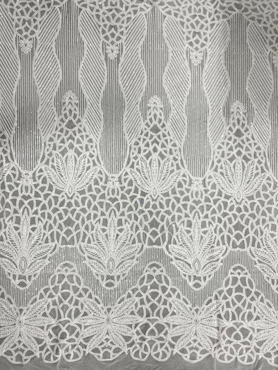 Artemis WHITE Sequins on Mesh Lace Fabric by the Yard