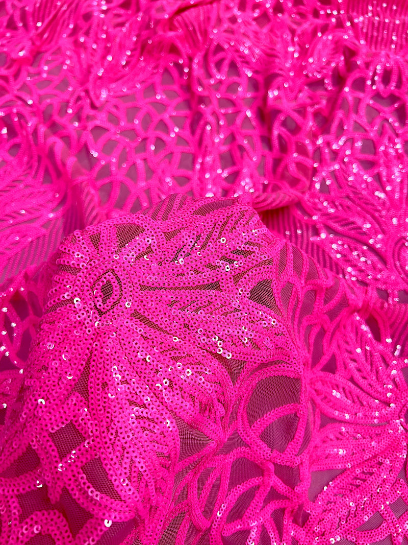 Artemis HOT PINK Sequins on Mesh Lace Fabric by the Yard