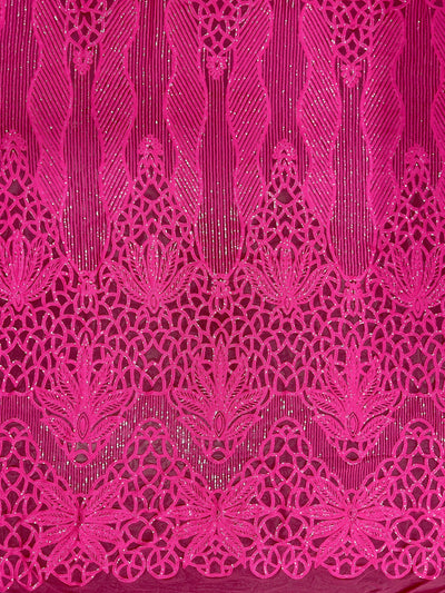 Artemis HOT PINK Sequins on Mesh Lace Fabric by the Yard