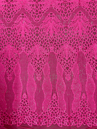 Artemis HOT PINK Sequins on Mesh Lace Fabric by the Yard