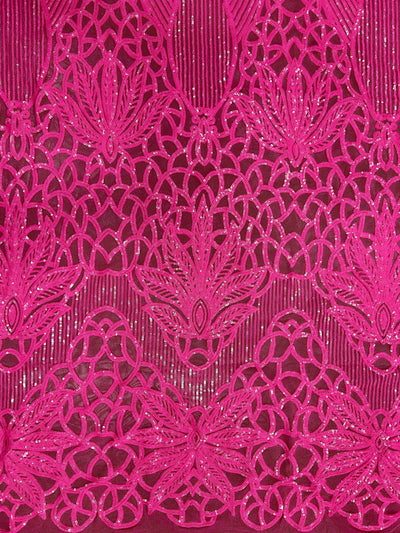 Artemis HOT PINK Sequins on Mesh Lace Fabric by the Yard