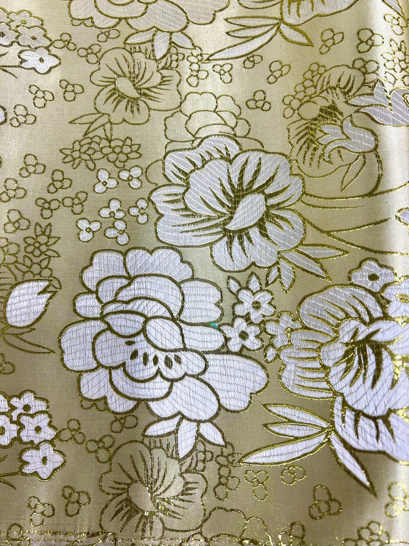 Juliet LIGHT GOLD Floral Brocade Chinese Satin Fabric by the Yard - 10053