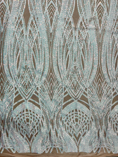 Athena Iridescent WHITE PINK Sequins on NUDE Mesh Lace Fabric by the Yard