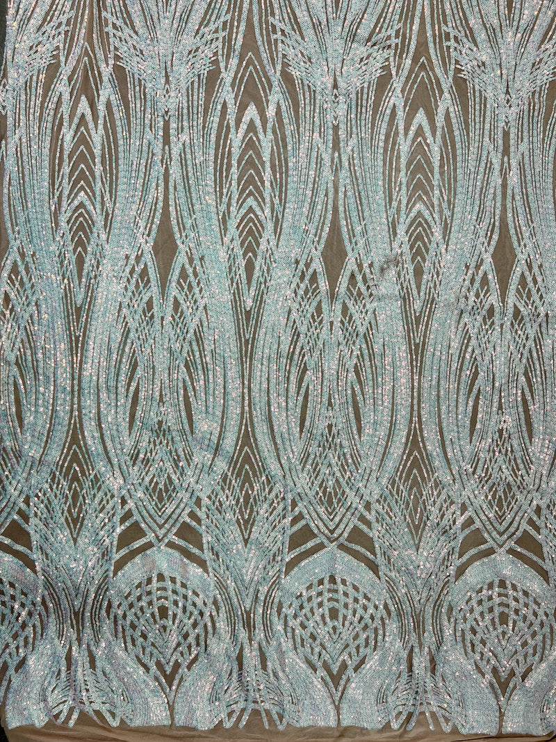 Athena Iridescent WHITE PINK Sequins on NUDE Mesh Lace Fabric by the Yard