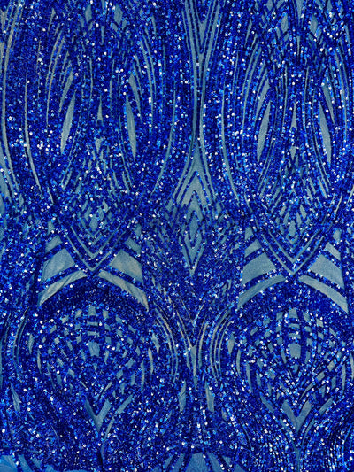 Athena ROYAL BLUE Sequins on Mesh Lace Fabric by the Yard