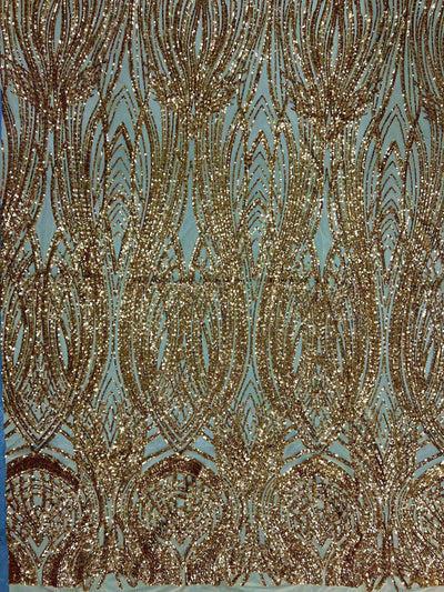 Athena GOLD Sequins on Mesh Lace Fabric by the Yard