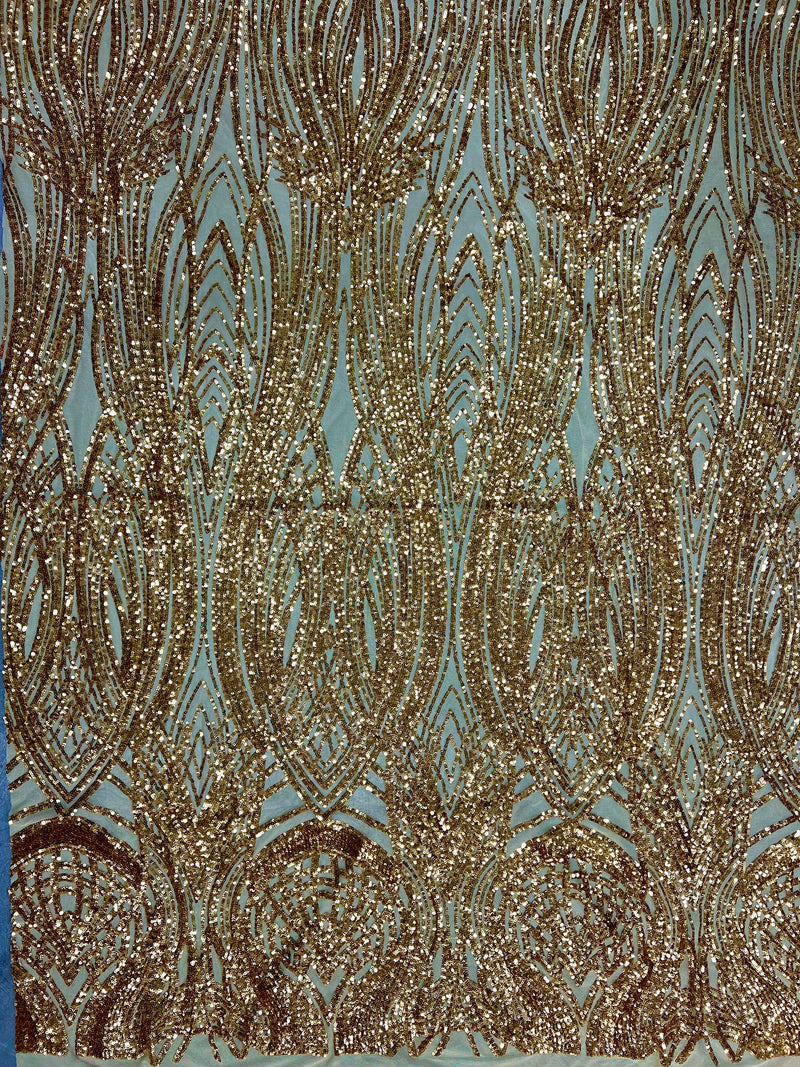 Athena GOLD Sequins on Mesh Lace Fabric by the Yard