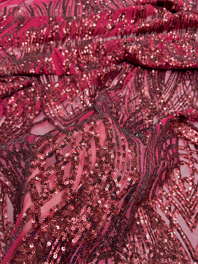 Athena BURGUNDY Sequins on Mesh Lace Fabric by the Yard