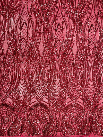 Athena BURGUNDY Sequins on Mesh Lace Fabric by the Yard