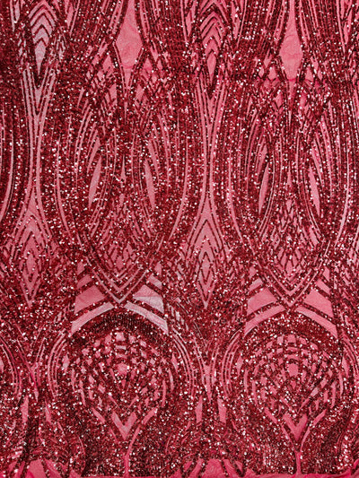 Athena BURGUNDY Sequins on Mesh Lace Fabric by the Yard