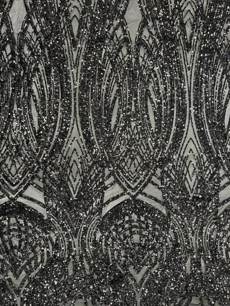 Athena BLACK Sequins on Mesh Lace Fabric by the Yard