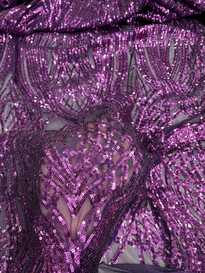Athena PLUM Sequins on Mesh Lace Fabric by the Yard