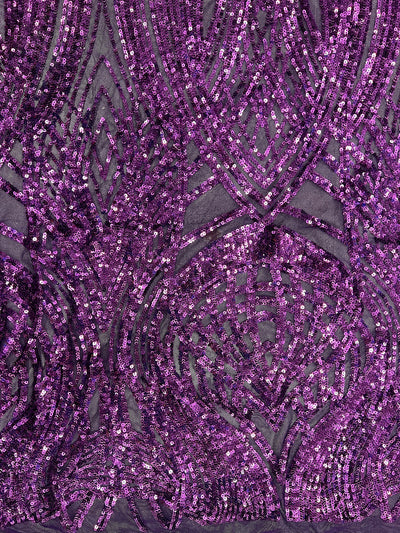 Athena PLUM Sequins on Mesh Lace Fabric by the Yard