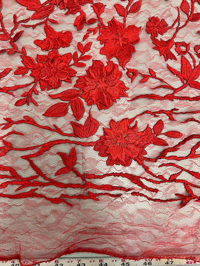 Nina RED Polyester 3D Floral Embroidery on Mesh Lace Fabric by the Yard - 10032