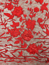 Nina RED Polyester 3D Floral Embroidery on Mesh Lace Fabric by the Yard - 10032