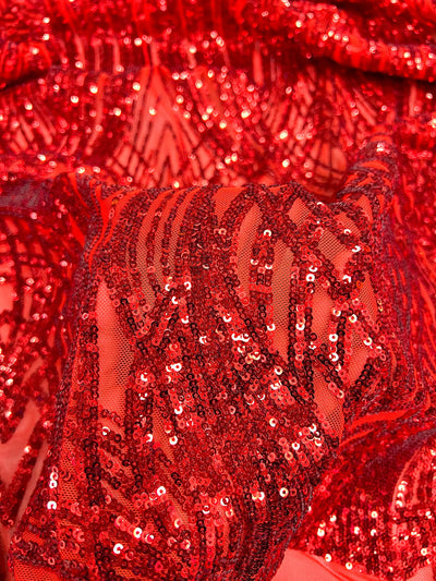 Athena RED Sequins on Mesh Lace Fabric by the Yard