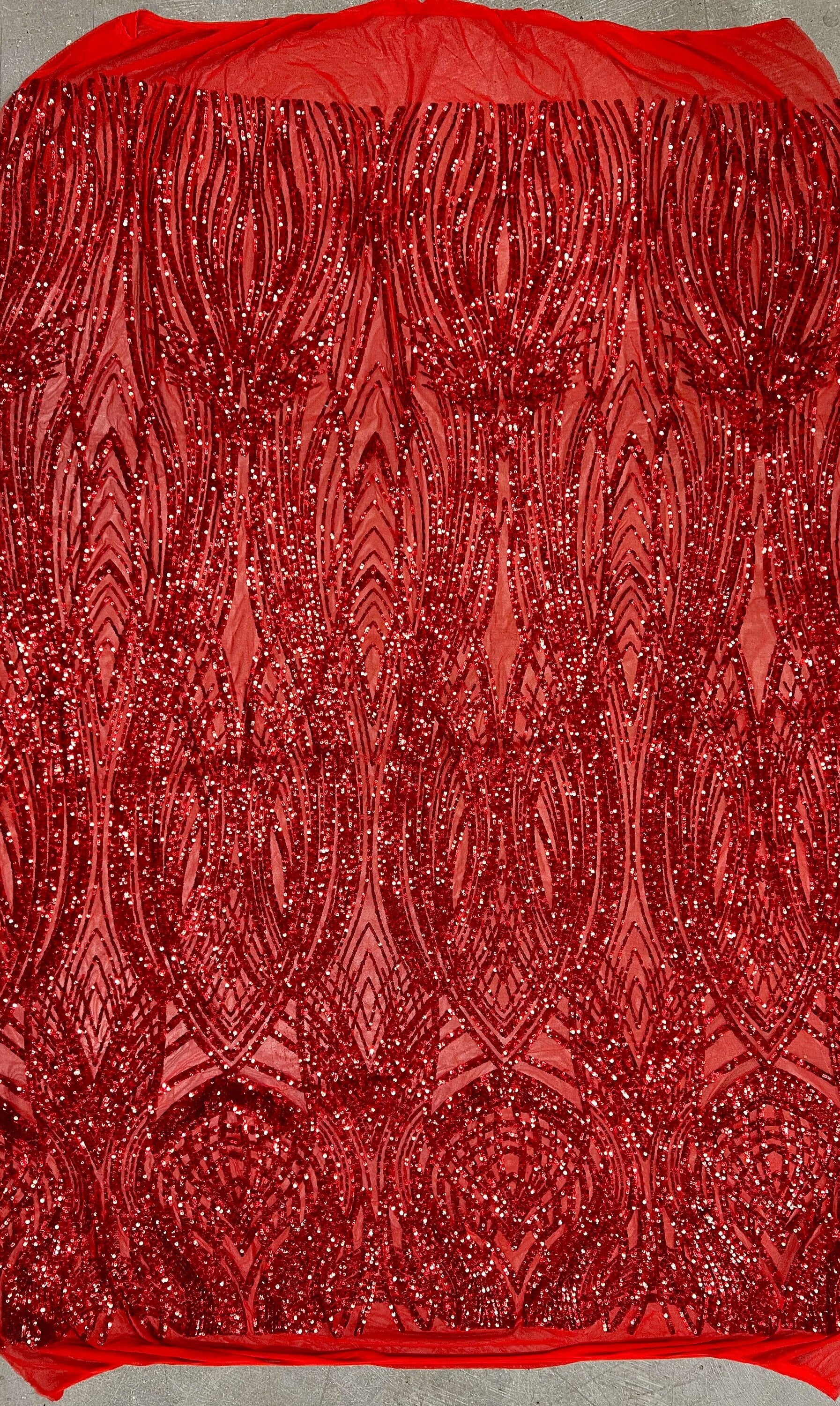Athena RED Sequins on Mesh Lace Fabric by the Yard