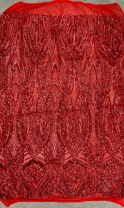 Athena RED Sequins on Mesh Lace Fabric by the Yard