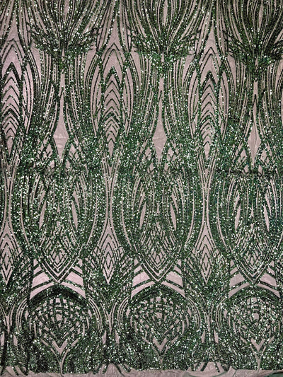 Athena HUNTER GREEN Sequins on Mesh Lace Fabric by the Yard
