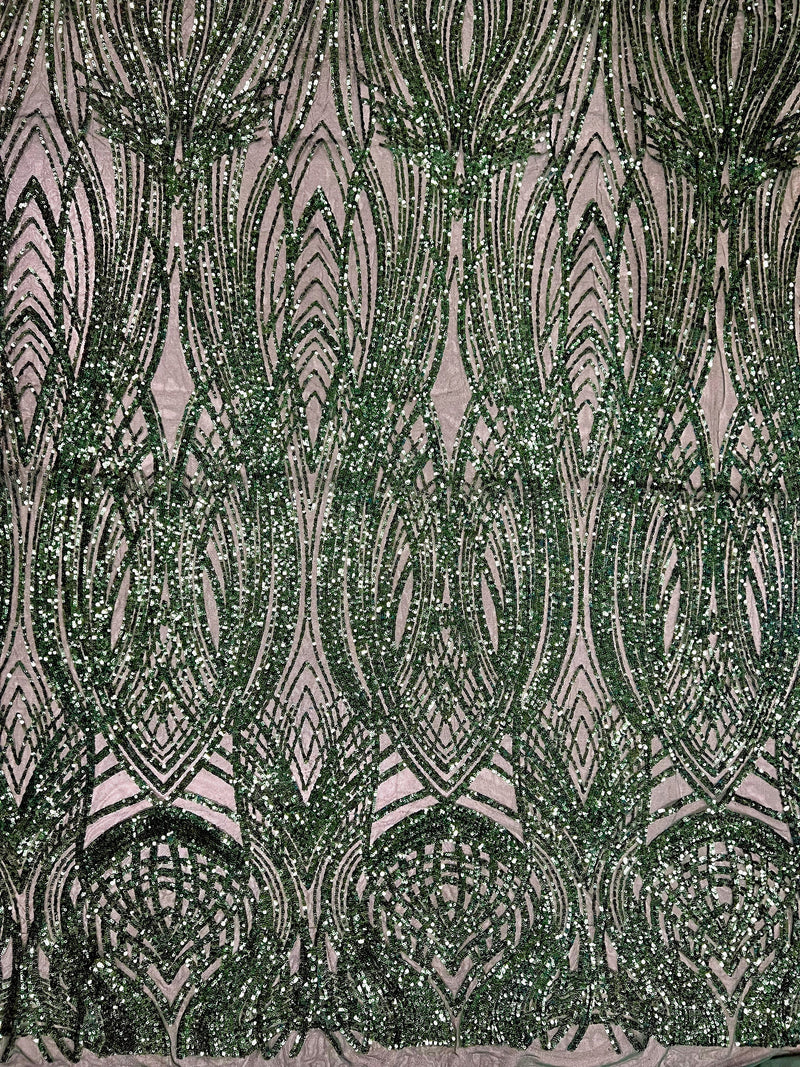 Athena HUNTER GREEN Sequins on Mesh Lace Fabric by the Yard