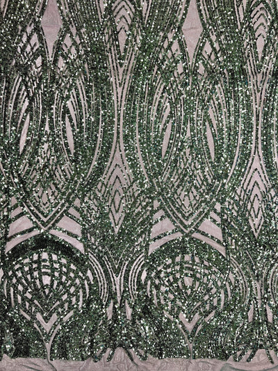 Athena HUNTER GREEN Sequins on Mesh Lace Fabric by the Yard