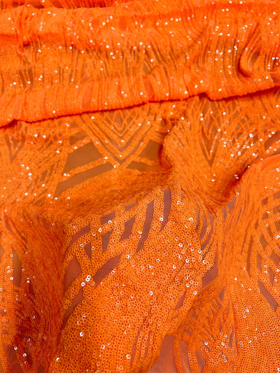 Athena ORANGE Sequins on Mesh Lace Fabric by the Yard