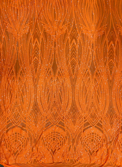 Athena ORANGE Sequins on Mesh Lace Fabric by the Yard